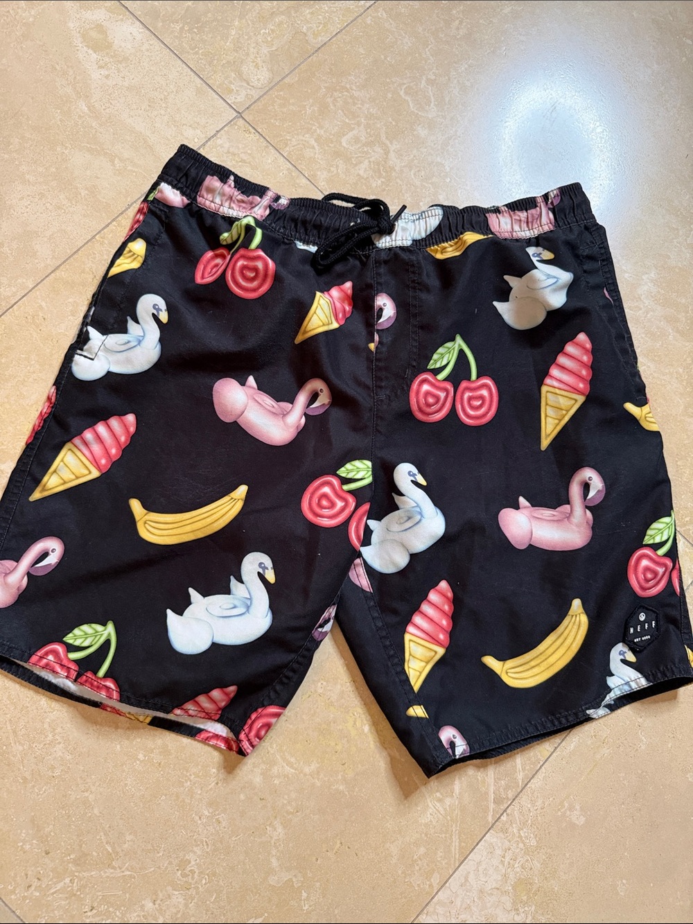 💙Nerf Black Swim Board Shorts with Colorful Pool Toy Print💙